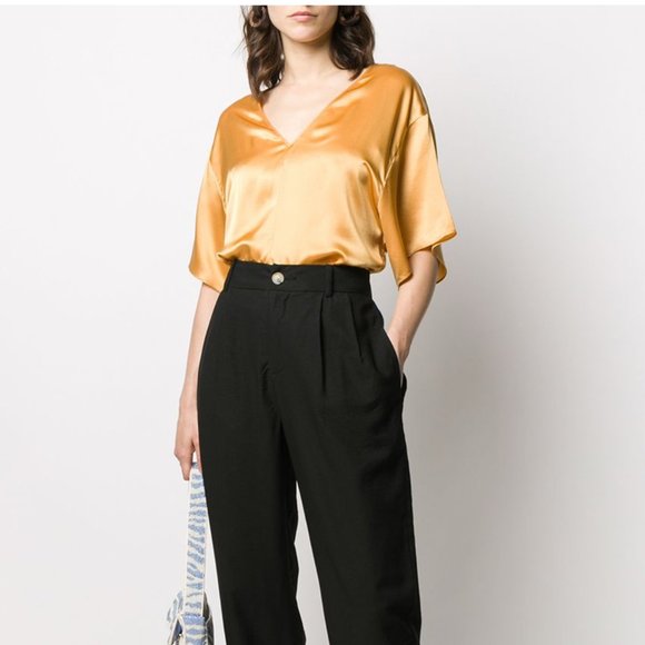 NWT: VINCE | V-Neck Gold 100% Silk Blouse - Picture 1 of 6